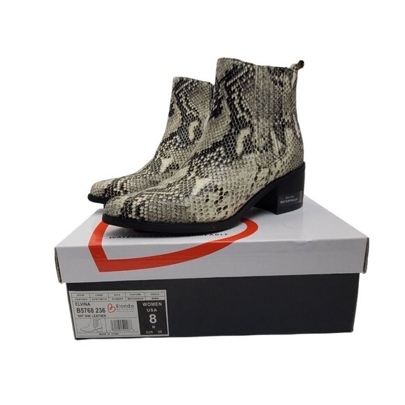 Blondo 7.5 Elvina Waterproof Leather Bootie Snakeskin Print - Picture 3 of 15